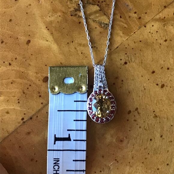 Natural Red Sapphire Yellow Zircon Sterling Silver Necklace - Picture 3 of 8